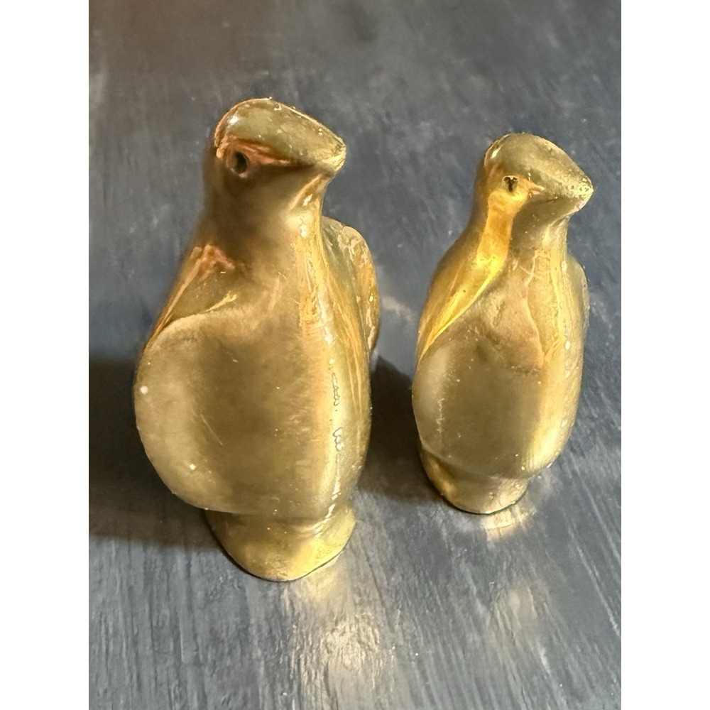 Pair Of Solid Brass Vintage Penguins, Parent & Child 3"tall